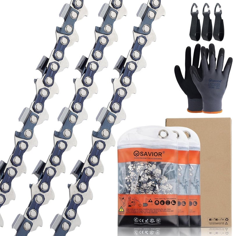 Savior 18 Inch Chainsaw Chain .325" Pitch, .063" Gauge, 68 Drive Links Fits MS250 MS251 (PRE 2023 .063" Gauge) Replacement for 26RS 68, 3005 008 4717-36390050068, V68 (3 Chains Full Chisel) - Image 1